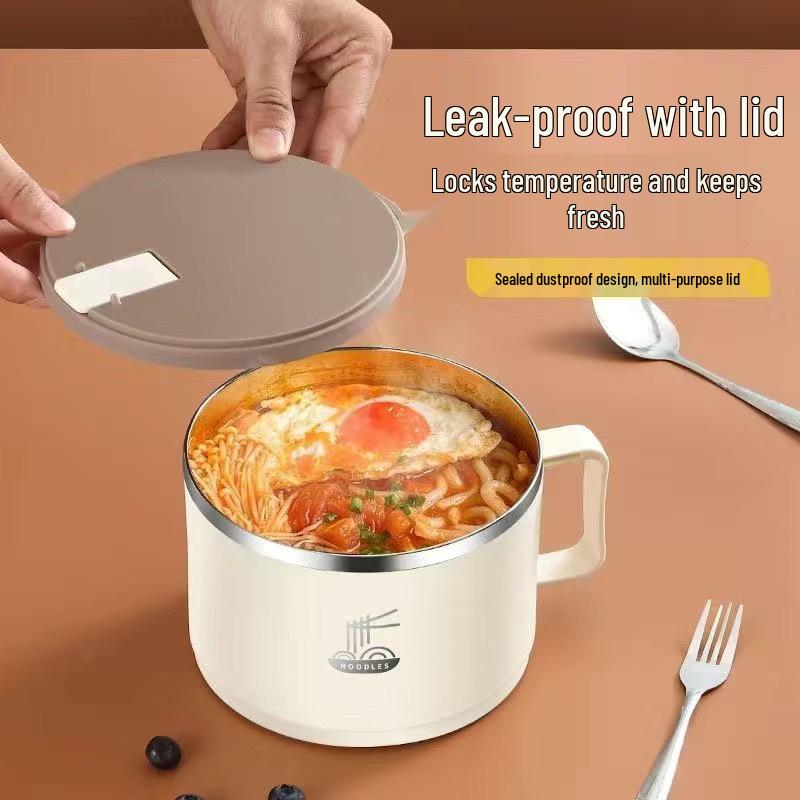 Edelstahl Instant-Nudel-Schüssel mit Deckel, Verbrühschutz-Sieb, Perfekt für Wohnheime und Studenten