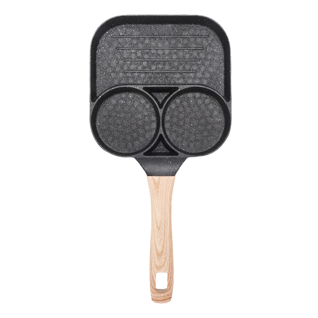 Egg Pan Nonstick Aluminum Alloy Divided Egg Skillet Breakfast Frying Pan with Wood Handle for Gas Stove Induction