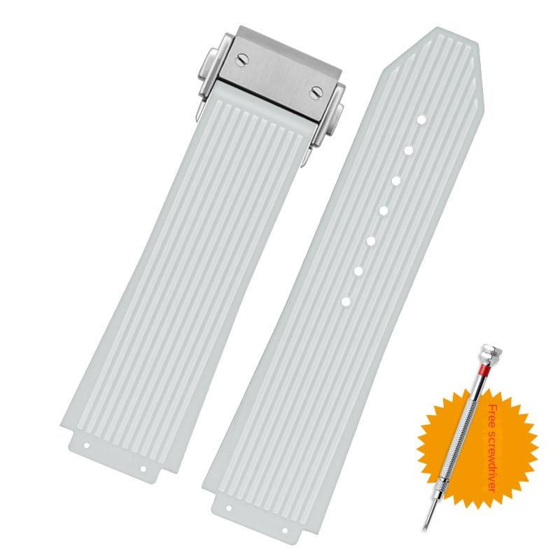 For Hublot BIG BANG Black Blue white Silicone Rubber Strap With men Butterfly Buckle Watchband Accessories 26*19mm Free tools