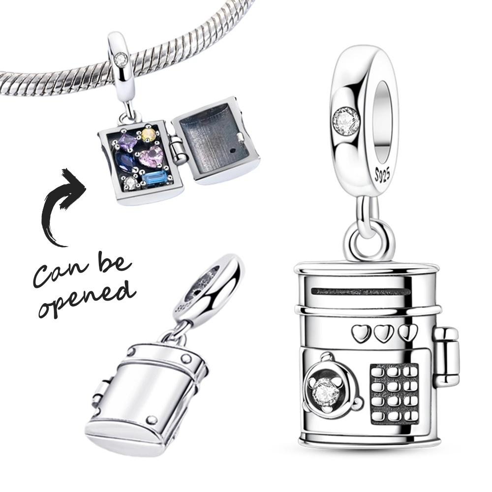 Copper Charm Bead Openable Safe Deposit Box Pendant Fit Original Bracelets Necklace Diy Accessories Women Jewelry Gifts