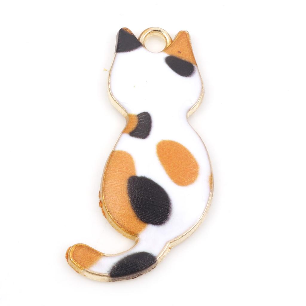 10PCs Zinc Based Alloy Cat Animal Pendants Gold Color Metal Enamel Charms DIY Necklace Bracelets Jewelry Making 3cm x 1.6cm