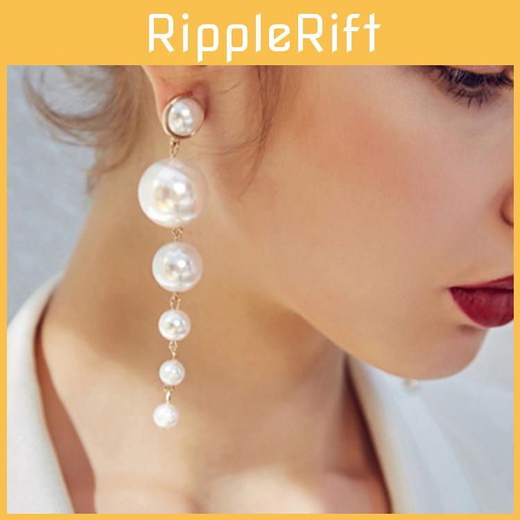 Long Elegant Pearl Earrings With Gradient Design Chic And Stylish Accessories