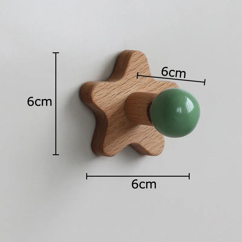 Five-pointed Star Wood Hook Clothing Hat Hooks Wall-mounted Storage Hanging Hooks Wall Storage Holder Decorative Shelves