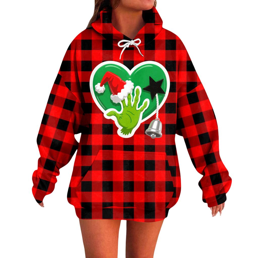 Ladies' Loose Comfortable Casual Fashionable Christmas Print Hooded Sweatshirt