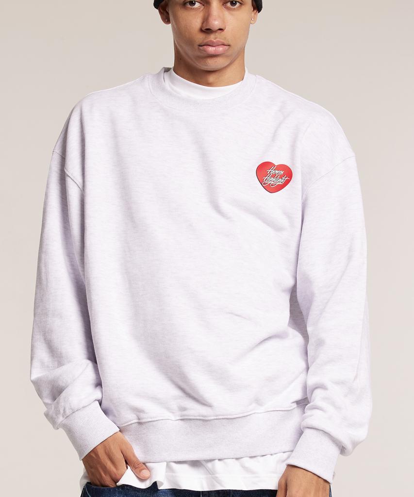 CREAM SODA LAB Human Highlight Sweatshirt Small Heart Light Gray Red