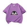 Kids Cotton T Shirt Cute Peeking Penguin Print Crew Neck Short Sleeve Tee Casual Breathable Boys Girls Summer Tops