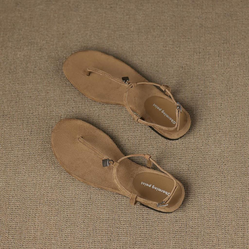 Krazing Pot Suede Summer Size 42 Low Heels Luxury Shoes European Design Women Women Peep Toe Slip On Sandals