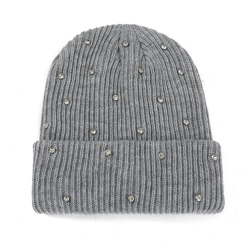 1pc Warmth Soft Knitted Beanie Hat Diamond Decoration Skull Hat Warm Unisex Winter Hat Outdoor Headwear for Activity and Casual