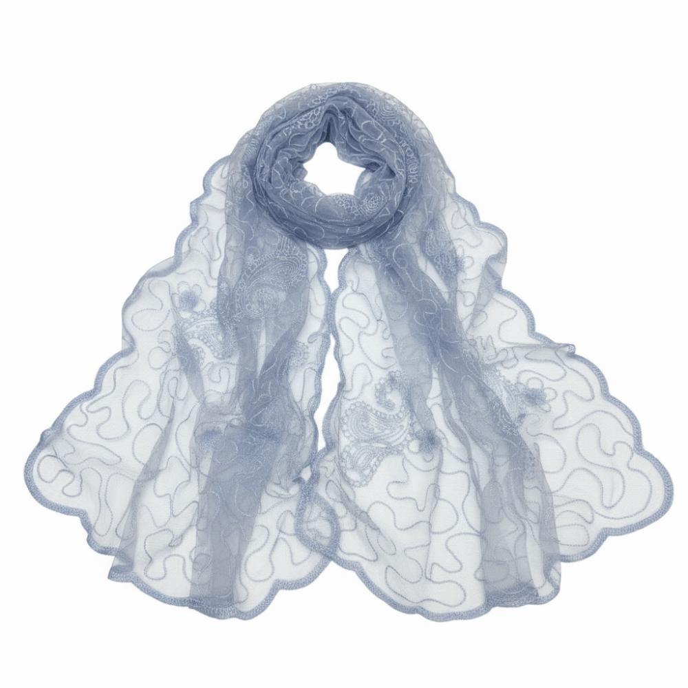 Elegant Embroidered Flower Lace Scarf Lightweight Breathable Mesh Sunscreen Shawl Long Silk Scarf Women