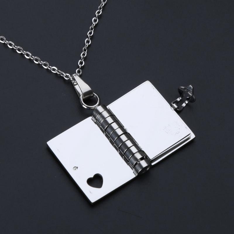 Pusty Otwierany Naszyjnik Książka Stal Nierdzewna Medalion na Zdjęcie Łańcuszek na Szyję dla Mężczyzn Kobiet Prezent dla Pary DIY Akcesoria do Biżuterii