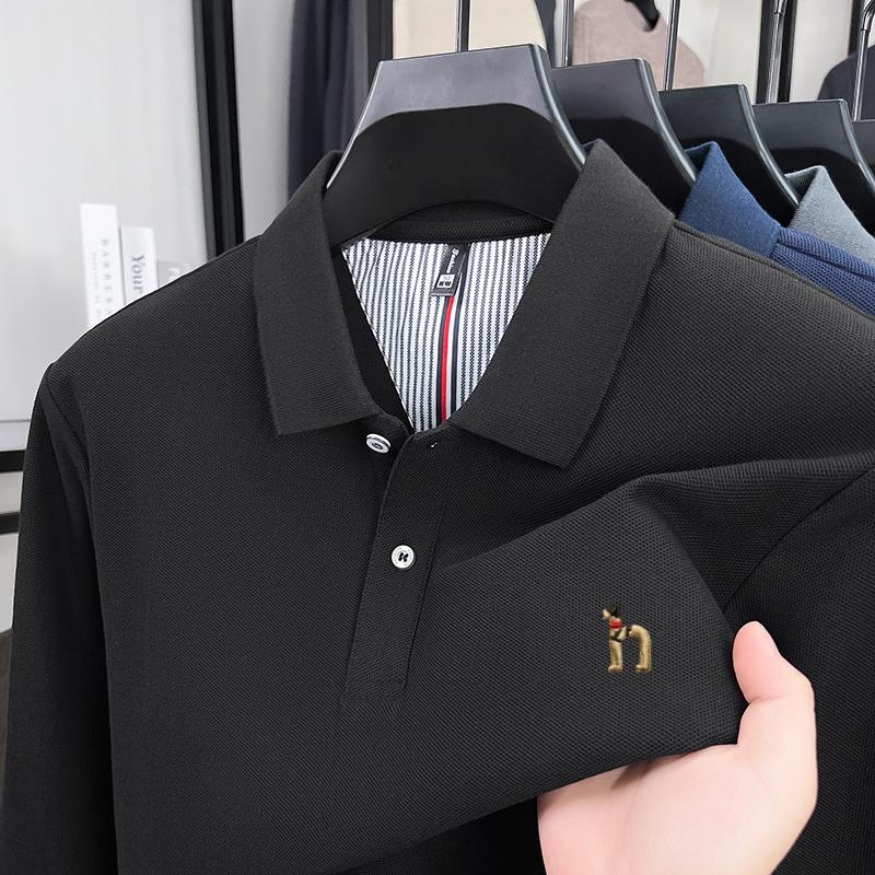 100% Pure Cotton Men'S Long Sleeved Polo Shirt Autumn New High-End Brand Little Bee Embroidery Design Casual Top Golf T-Shirt