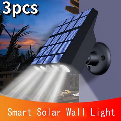 3 stuks LED Solar Wandlamp Buiten IP65 Waterdicht Slimme Lichtgevende Verlichting Tuindecoratie Solarlampen Trappen Schutting Zonlichtlamp