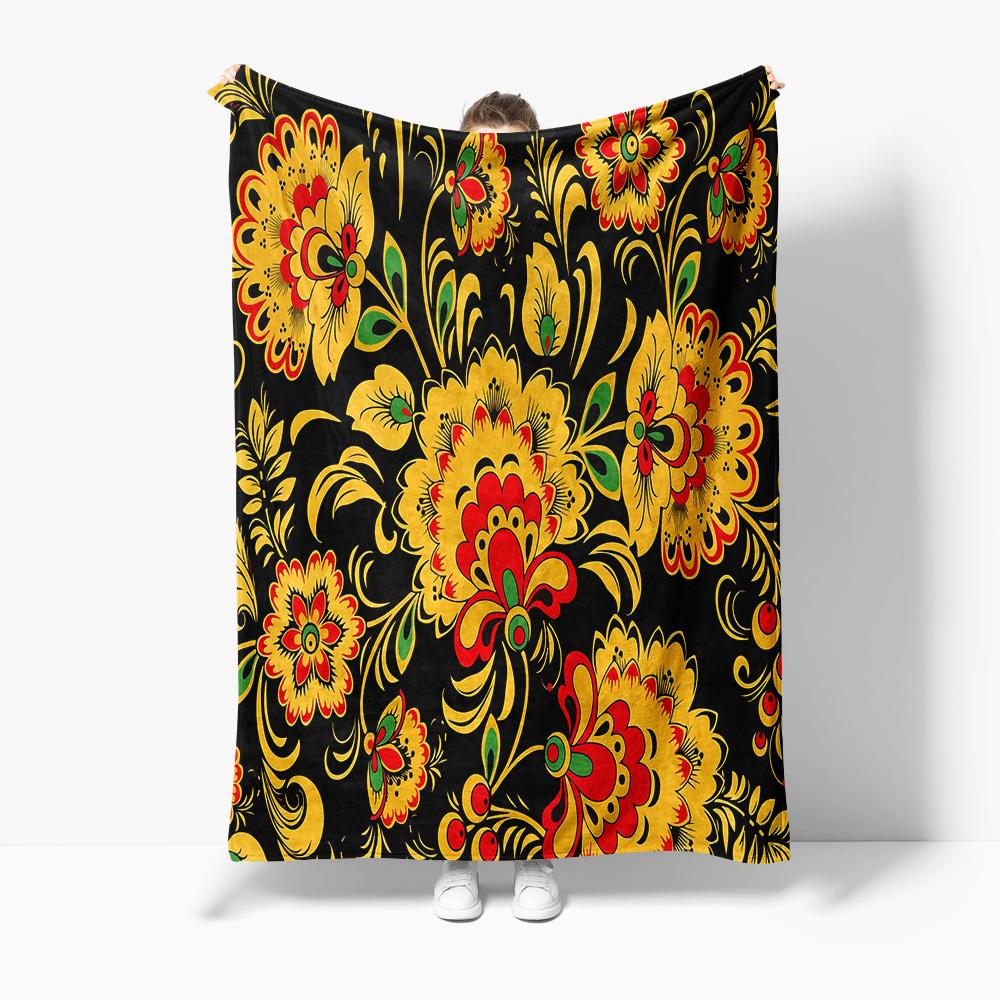

Russian Matryoshka Doll Floral Print Fleece Blanket Traditional Motifs Boho Home Decor Gift for Women Cozy Throw Blanket 75x100cm (30x40inch)