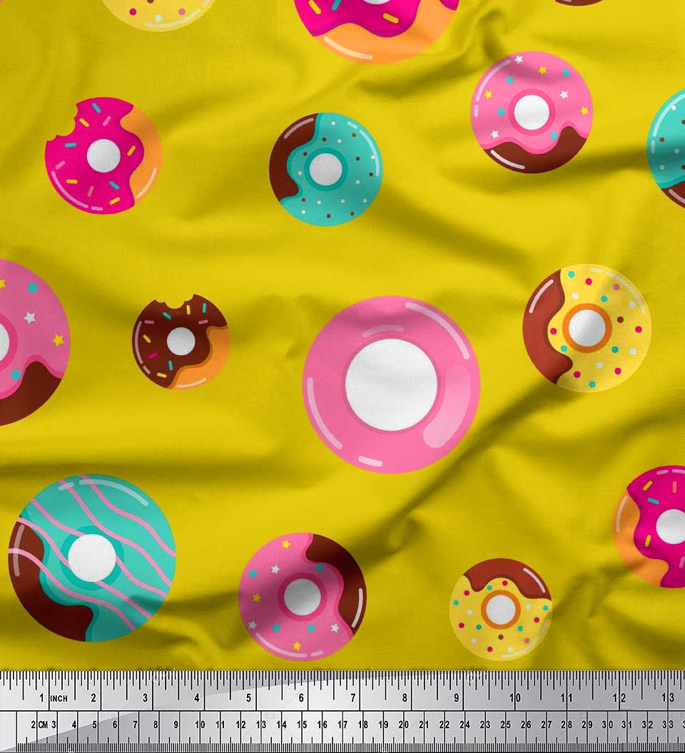 

Тканина для рукоділля Soimoi Blue Japan Crepe Satin Donuts Food Printed на метри 42 дюйма 42 Inch Wide - Poly Crepe жовтий