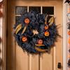 Eerie Season Artificial Black Maple Leaf And Pumpkins Wreath Weather Proof Halloween Door Hanger For Indoor Outdoor Use