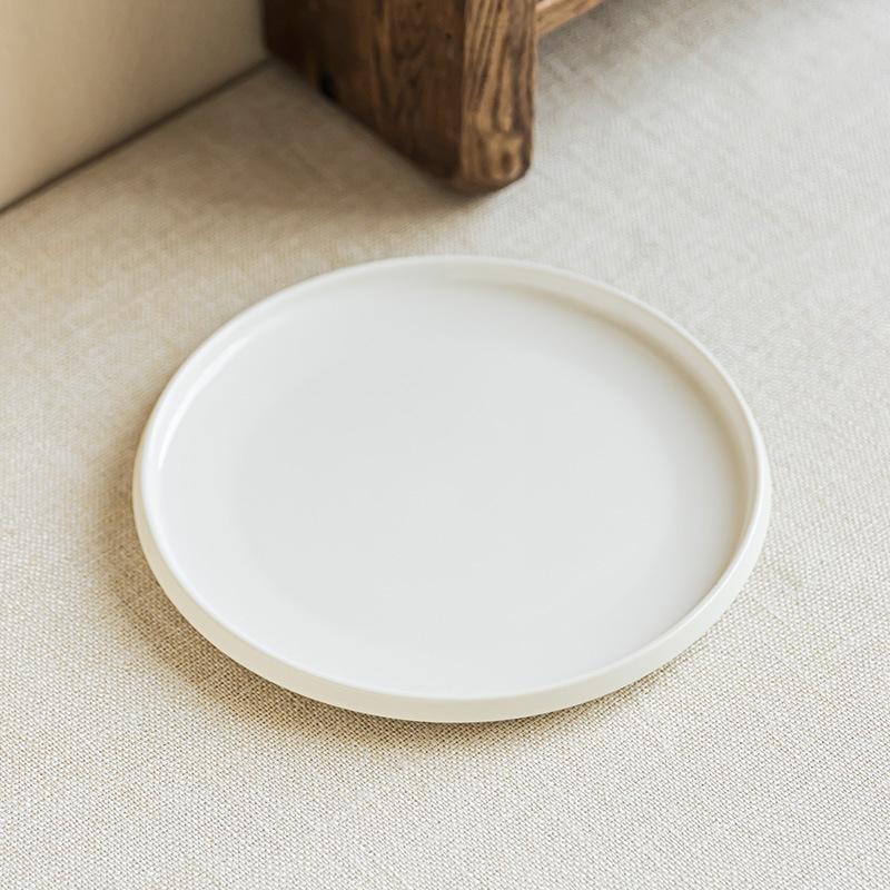 Solid Color Folded Round Plate, Minimalist Ceramic Plate, Household Plate, Vegetable Plate, Restaurant Tableware Plate, Western Plate, Steak Plate.
