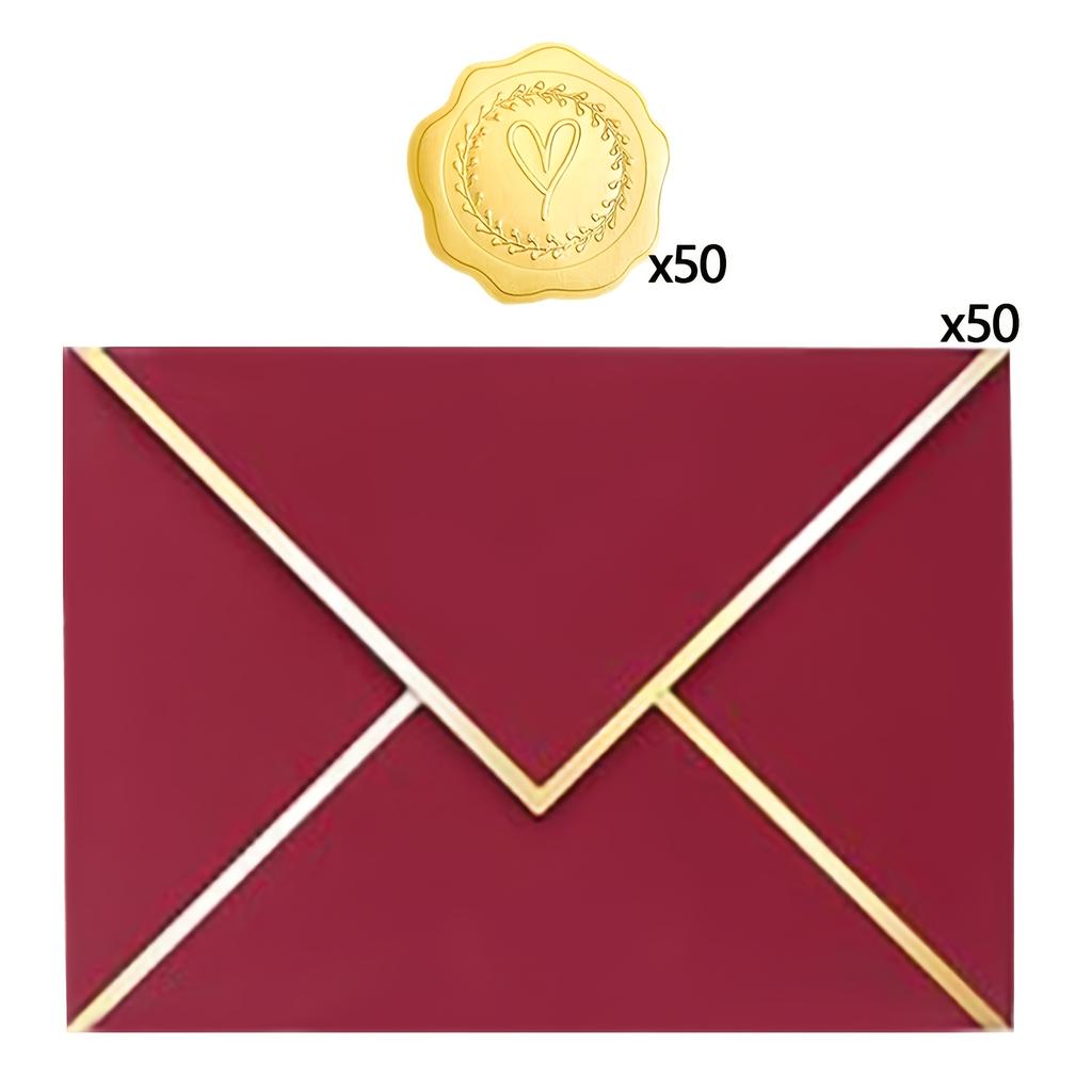 50 Umschläge+50 Aufkleber A7 Luxus Einladungsumschlag, Kartenumschlag mit Aufklebern, Einladungsbrief