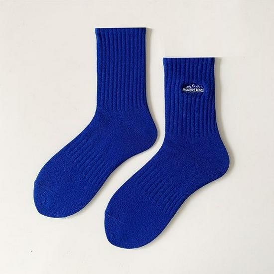 Trendy Women's Mid-Tube Embroidered White Cotton Socks - Black Sporty Spring & Autumn Sweat-Absorbent Unisex Design