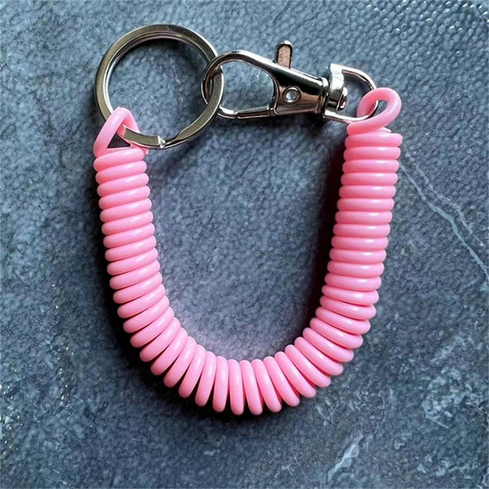 Colourful Retractable Spring Coil Keychain Anti-Lost Stretch Cord Safety Keyring With Metal Lobster Clasp For Girls Phone Wallet