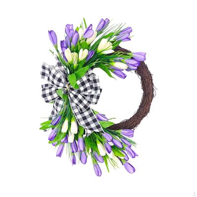 Tulip Spring Wreath Artificial Flower Wall Hanging Ornament, Wedding Front Door