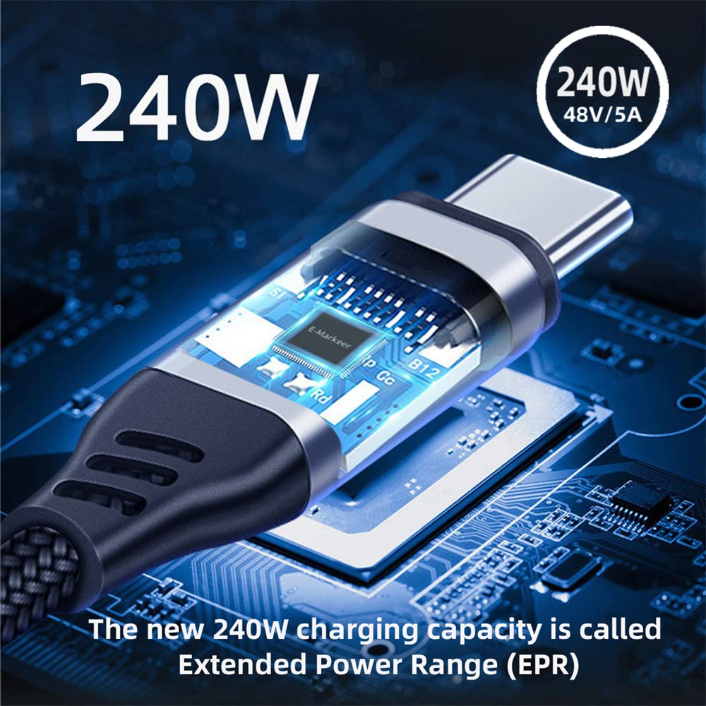 NFHK 240W 90 Degree USB for and Mobile 50cm USB-C Type-C Cable, 480Mbps, 48V, 5A, Upward/Downward Angle, 2.0 Compatible, 100W, Laptops, Tablets,