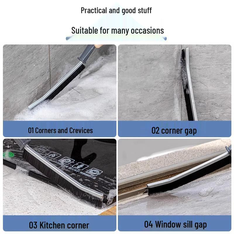 Long Handle Crevice Brush for Bathroom, Toilet, Kitchen Tile, and Window Seam Cleaning - Hard Bristle Dust Brush.