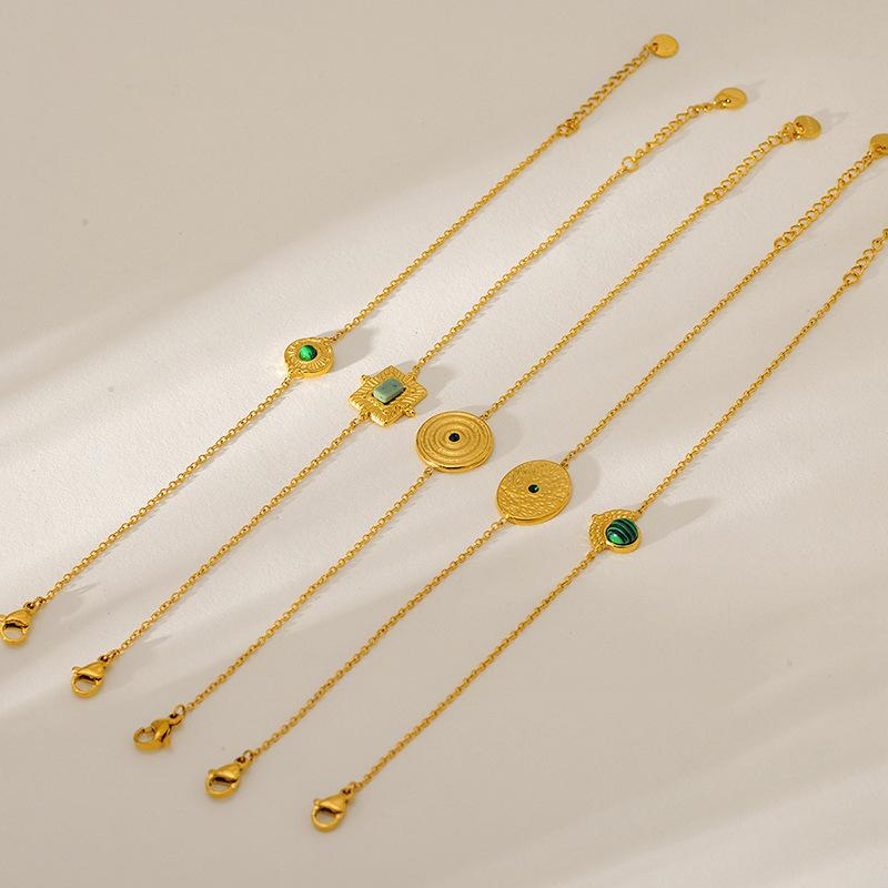 French retro natural stone series turquoise pendant bracelet girl personality high sense gold-plated stainless steel necklace