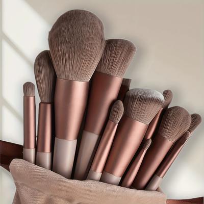 13Pcs Makeup Brush Set With Luxury Travel Pouch - Soft Fluffy Brushes For All Makeup Steps, Perfect For Summer Travel/Vacation/Beach.