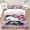 3pcs Pink Flowers & Hello Kitty Printed Bedding Set, Soft and Comfortable Quilt Cover for Bedroom, Guest Room (Not Included).S070