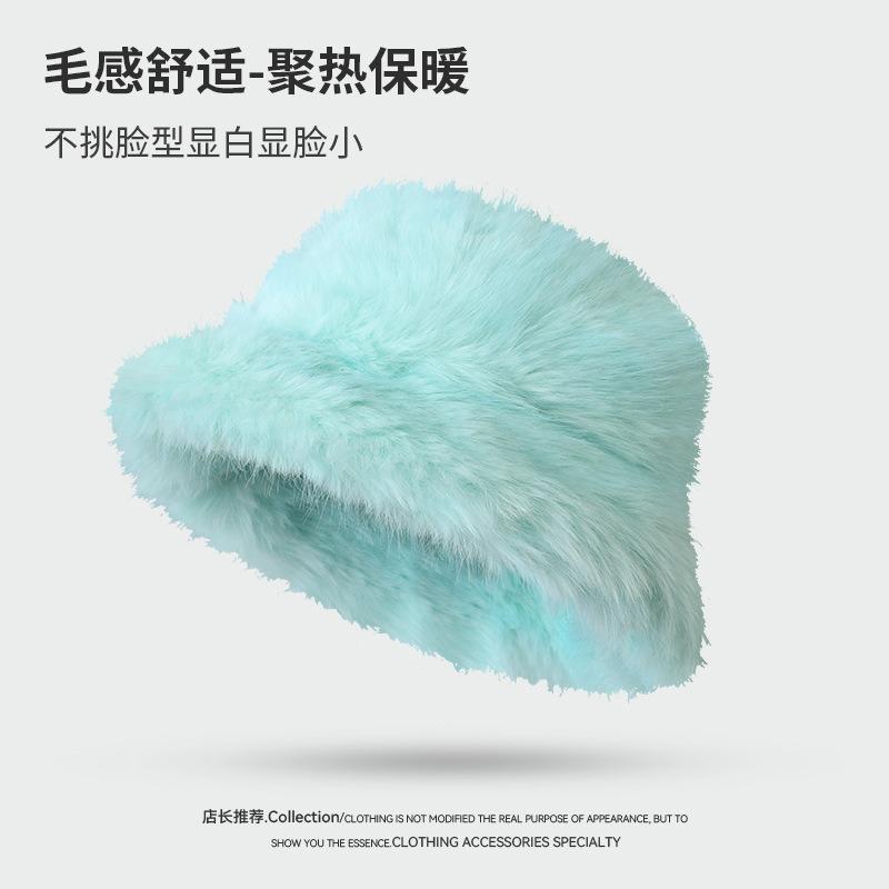 New Autumn and Winter Bright Plush Basin Hat Ladies Tide Fluffy Autumn and Winter Outdoor Warm Bucket Hat