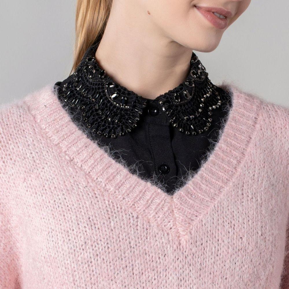 Rhinestones Shiny Fake Collar White Color False Collar Detachable Blouse Collar  Vintage Style