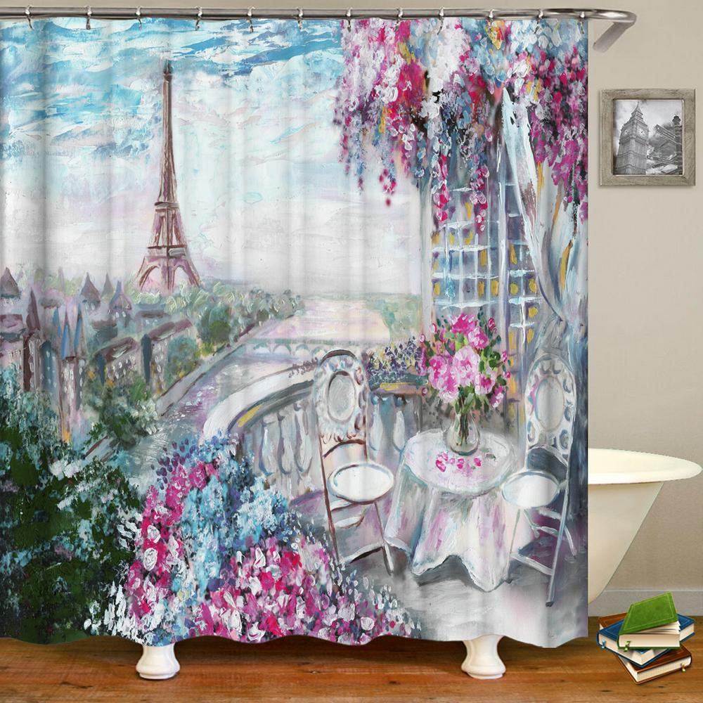 

Парижская башня Парижский пейзаж Шторки для душа Ванная Водонепроницаемая Занавеска для ванны Полиэстеровая ткань Занавеска для ванны 180*180см W90xH180cm