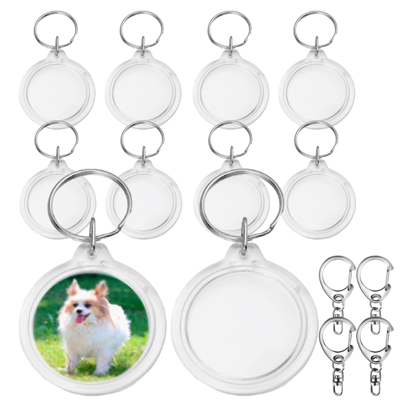 

[S.fields.inc] 20 Photo-in Keychains with Snap Clasps, Clear Acrylic, Round