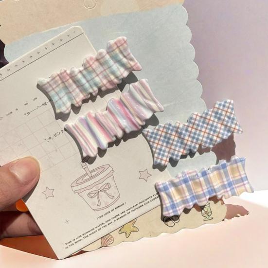 4Pcs Girl Hairpin Macaron Color Plaid Pattern Wavy Design Hair Clip Strong Clamping Force Hair Clip Hair Accessories