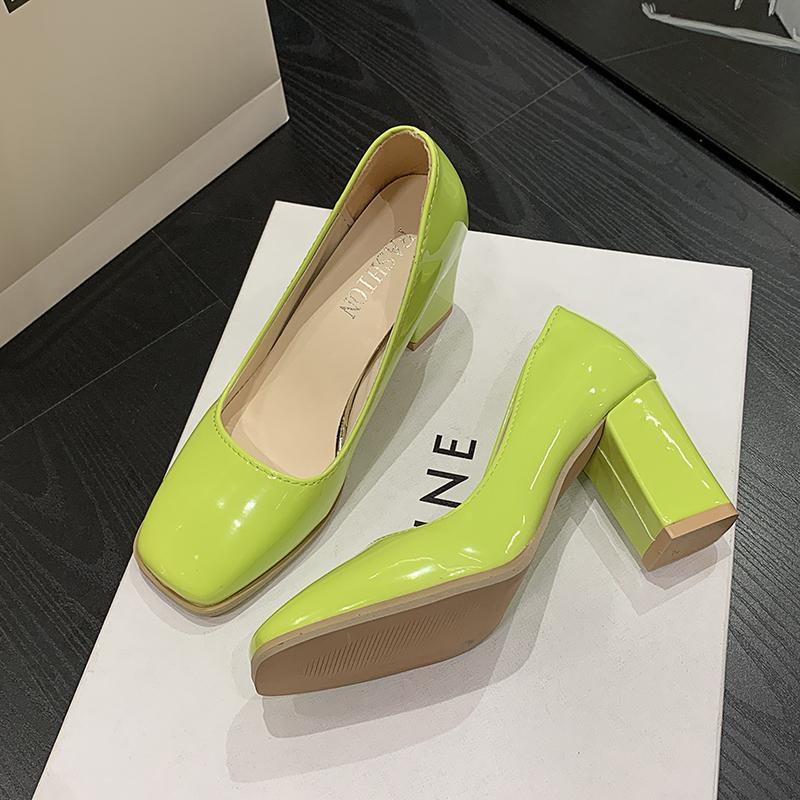 Fashion Autumn New Thick Heel Shoes Women's Fashion Square Head Shallow Mouth Slip-on Non-slip Low High Heels