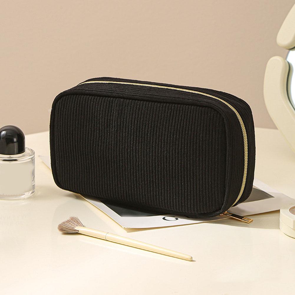 Travel Cosmetic Bag Corduroy Fabric Portable Makeup Storage Case for Toiletries Electronics Compact Lightweight Handheld
