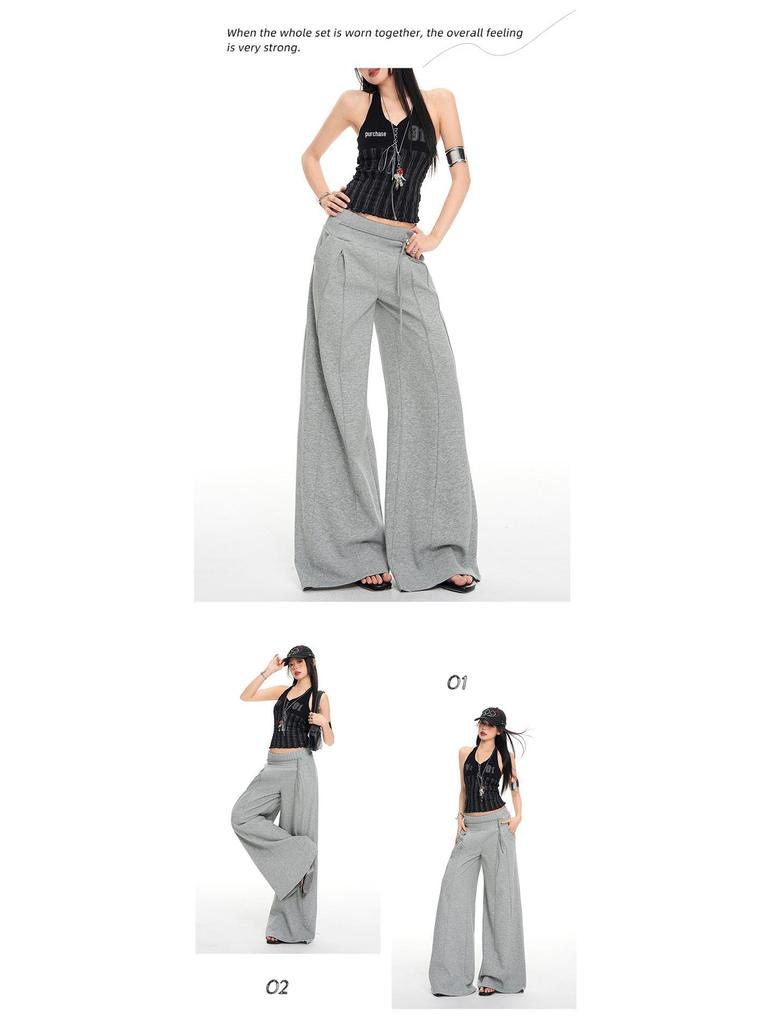 2026 Spring Low-Waist Drawstring Zipper Loose Drape Casual Pants