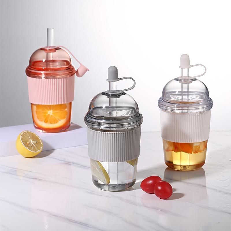 630Ml Large Capacity Household Juice Cup Straw Milk Cup Coffee Milk Tea Cup Ins Feng Shui Cup Office Worker Juice Cup