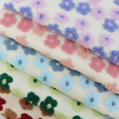 0.5m/1m/2 Lamb Fleece Jacquard Small Flower Fabric Making Winter Coats Pillowcase Cushions Blankets Bedding DIY Sewing Fabrics