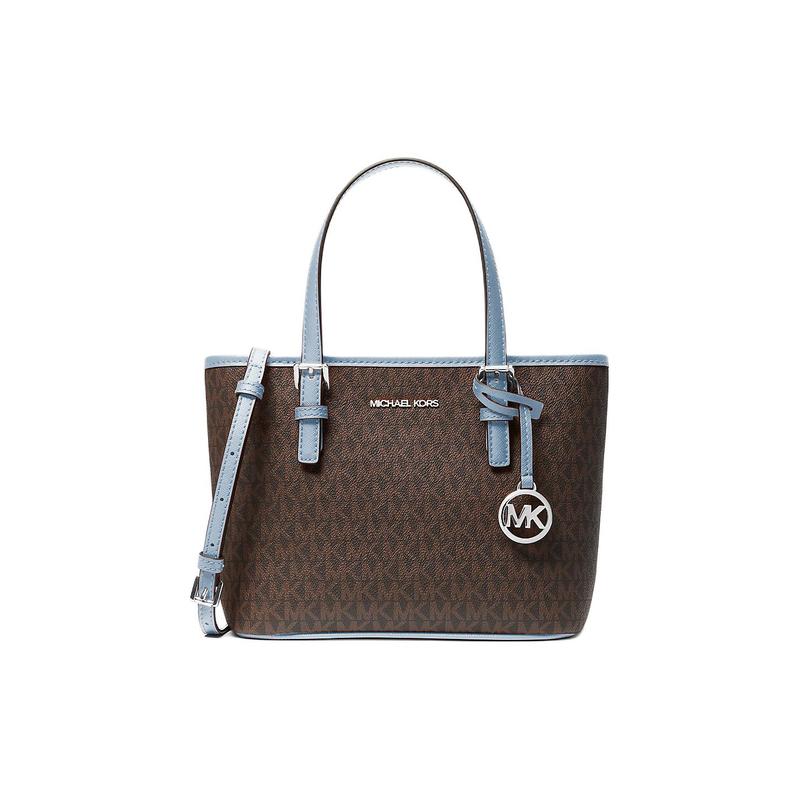 MICHAEL KORS Jet Set Travel Silver Hardware Artificial Leather Handbag Women s Light Blue синий