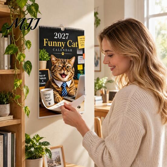 Annual Schedule Organizer Funny Cats 2027 Wall Calendar, Jan - Dec 12 Month Holiday Gift for Cat Lovers Hanging Cute Themed Monthly Planner