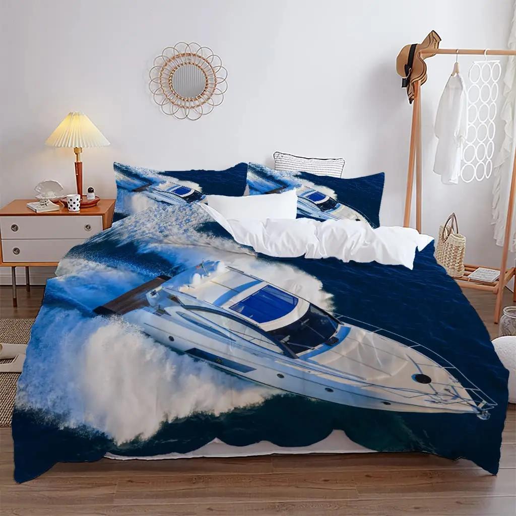 Pirate Sailboat Soft Duvet Cover Nautical Ocean Theme Young Boys Ten Beding Col Style Adult People Beding Set Wave Patern Printed Rom Decor