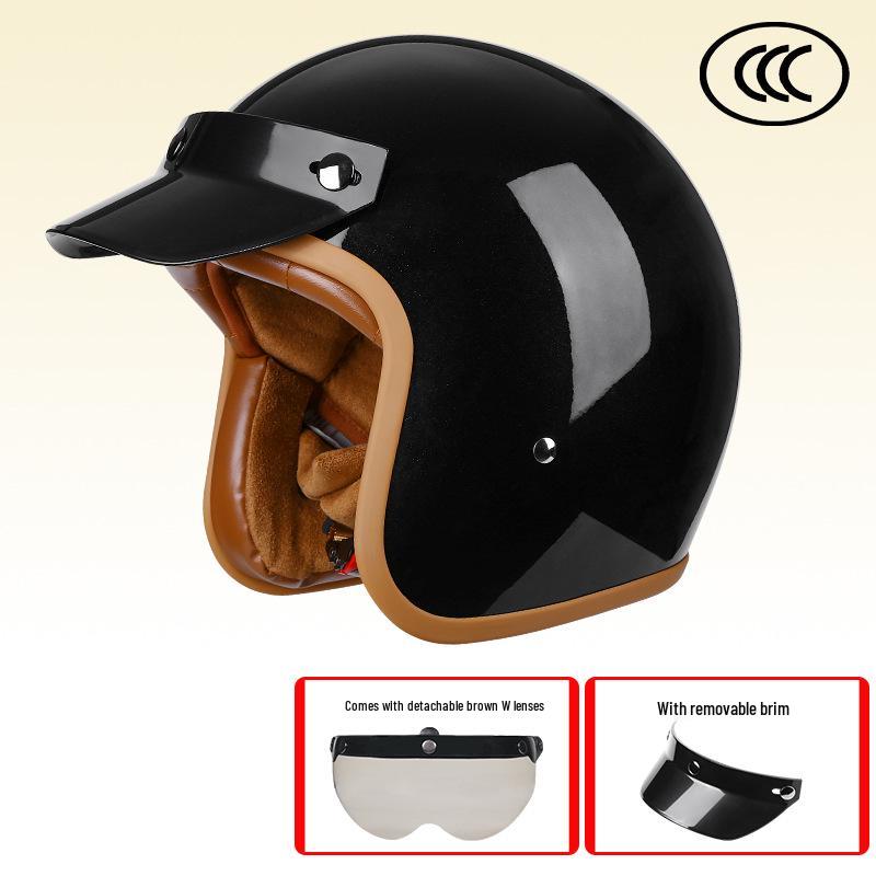 Retro 3C-Certified Unisex Motorcycle Helmet, All-Season 3/4 Design for Motorbike & Electric Bike