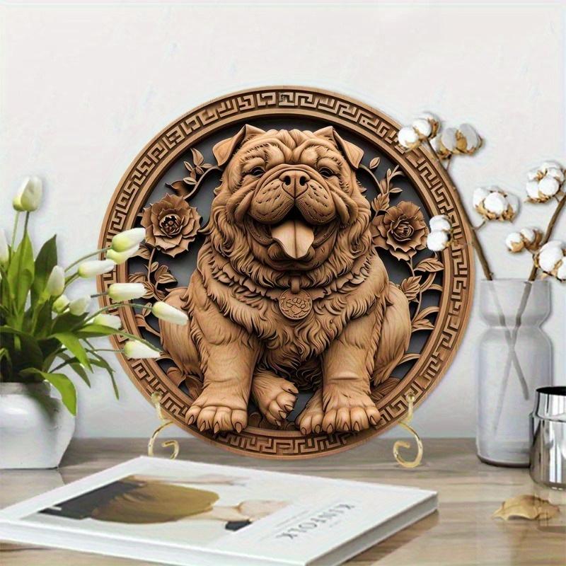 2d Flat 20*20cm, Round Wooden Sign, Creative Dog Pattern Wooden Sign Decor, Home Decor, Wall Decoration, for Home, Kitchen, Garden, Bedroom, Bar Decor