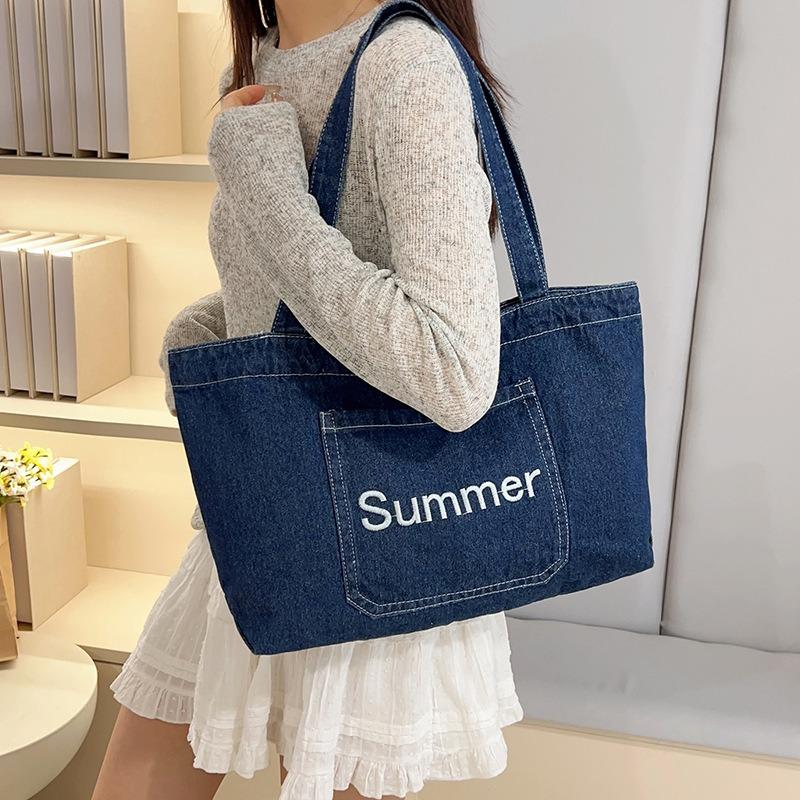 Large-capacity denim bag, fashionable, simple, lightweight, trendy handbag, literary and lazy, one-shoulder underarm bag for women