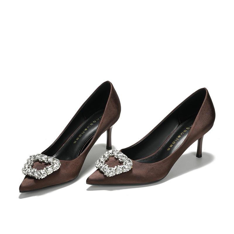 Spring and summer women's fashion sweet and elegant pointed head light mouth stiletto high heels rhinestone temperament comfortable woman