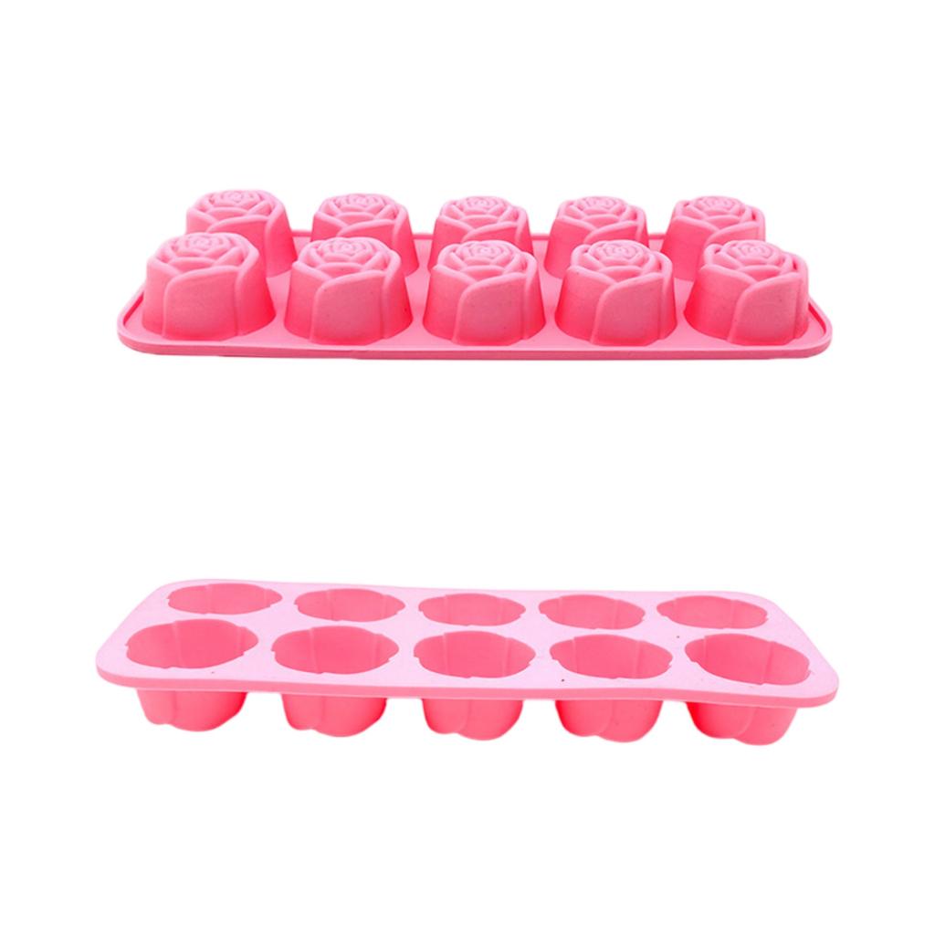 Silicone Rose Shaped Mold Tray for Baking Candy Chocolate Ice Cubes and Cake Making Flexible Nonstick Kitchen Tool with 10 Cavities