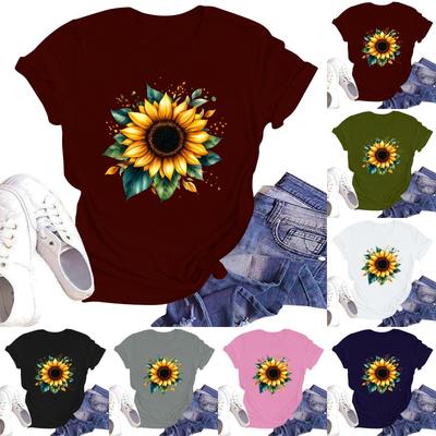 Damen Rundhals Casual T-Shirt Top mit floralem Print und kurzen Ärmeln