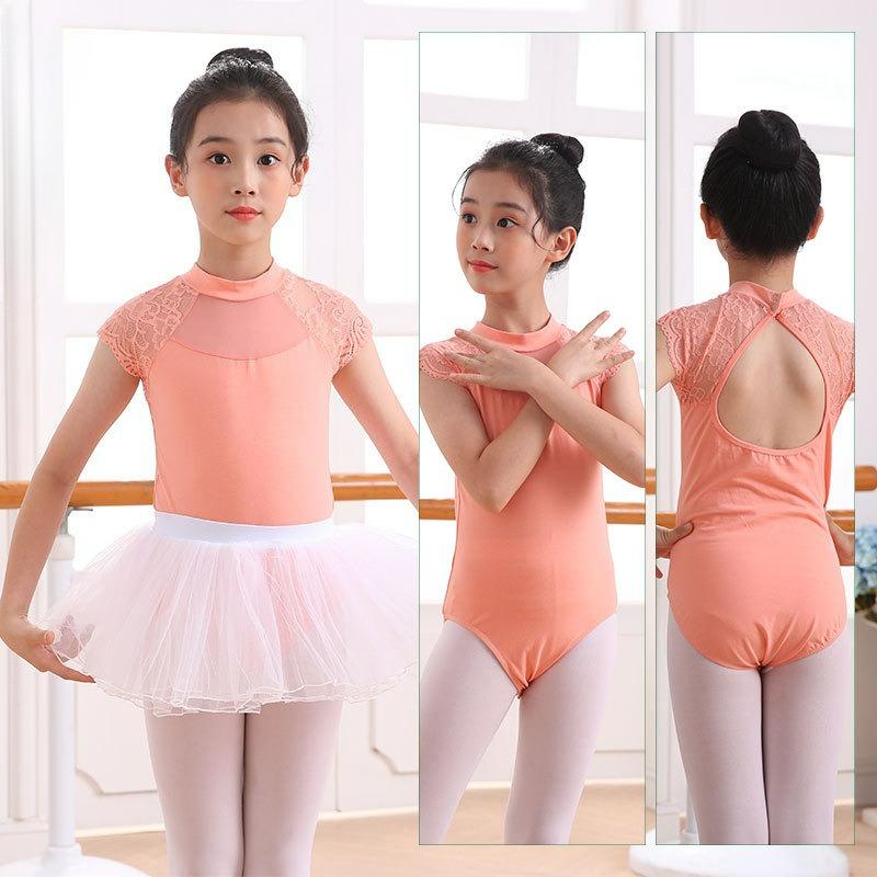 Children's Lace Short-sleeved Summer Round Neck Dance Clothes Cotton Body Clothes Body Clothes Practice Clothes
