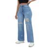 Elegant Mote Dame Ripped Jeans Ny Løs Avslappet Vide Ben Denim Bukser Kvinne Vintage Vår Høst Hull Bukser 901